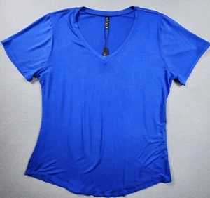 V Neck Short Sleeve Shirt Soft Jersey Feel Loose Fit Womens Size XXL Blue - Picture 1 of 9