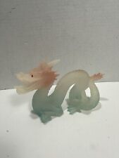 Vintage Green Dragon Resin? Clear Green Pink Chinese Statue Figurine  7”x5”