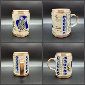 Taza de café de gres esmaltado con sal de búho de otoño cerveza Stein gris azul marrón - Imagen 1 de 7