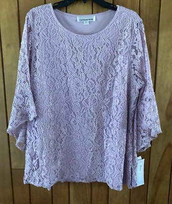 Caroline Rose Julia 花卉蕾丝束腰上衣冰兰花大号紫色 — 第 1/4 张图片