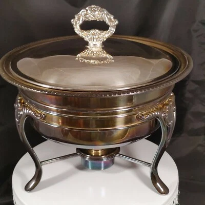 Vtg Warming Chafing Dish With Burner on Tripod Stand by Wm A Roger SP 5 Pc - Image 1 of 4