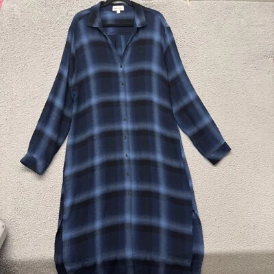 Cloth & Stone Shirt Dress Womens XL Blue Plaid Maxi Boho Capsule Wardrobe Anthro - Image 1 of 4