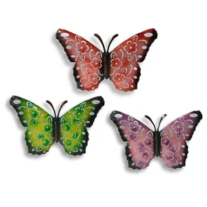 3x BUTTERFLIES METAL BUTTERFLY WALL ART OUTDOOR INDOOR GARDEN WITH HOOK - Picture 1 of 9