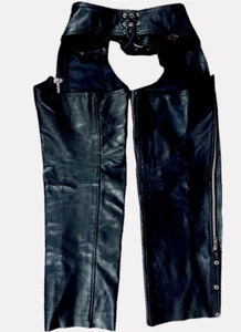 UNIVERSAL RIDER SIDE ZIP BLACK LEATHER CHAPS PANTS PROTECTIVE GEAR SIZE MEDIUM - Bild 1 von 7