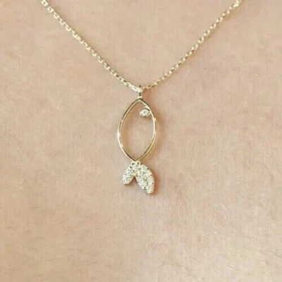 1Ct Round Cut Simulated Diamond Fish Women's Pendant 925 Sterling Silver  - Image 1 of 3