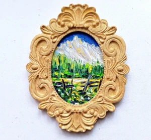 Colorado Landscape Oil Painting Mount Sneffels Gold Plaster Frame 9x7,5in - Picture 1 of 12
