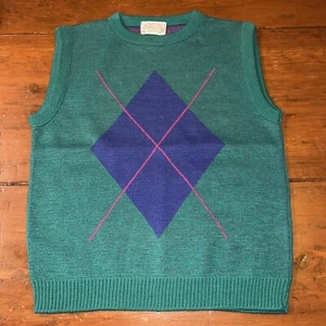 Vintage Pendleton Wolle ärmellos Rundhals Pullover/Weste Argyle Muster Damen M - Bild 1 von 15