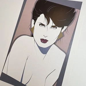 Patrick Nagel Vtg Print Kristen Dark Lip Earrings Strapless Minimal Bold 80s Art - Picture 1 of 7