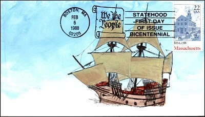 Scott 2341 - 22 Cents Massachusetts - Derossett Hand Painted FDC - Image 1 of 2