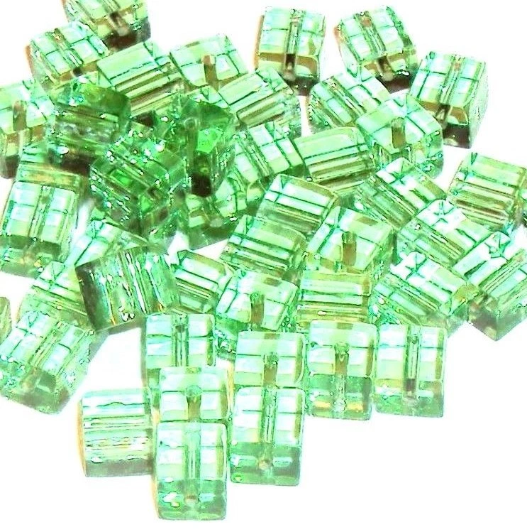 G695 Green Apple 6mm Square Cube Crystal Glass Beads 24pc - Image 1 of 1