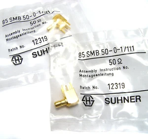 2x Huber+Suhner Platinen-Steckverbinder 85 SMB 50-0-1/111, 50 Ohm, Winkel, NOS - Bild 1 von 1