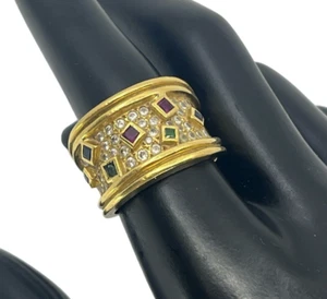 18k Solid Yellow Gold Estate Diamond Blue & Pink Sapphire Green Garnet Ring Sz 9 - Picture 1 of 10