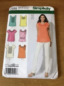 Simplicity Pattern #2599 Ladies Blouses SLEEVE & BRA CUP VARIATIONS 4 6 8 10 12  - Picture 1 of 4