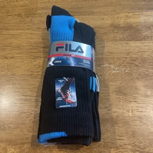 FILA Cushion Crew Men's Training Socks, Size L 6-12 3 Pair Black New With Tags - Picture 1 of 6