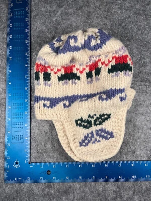 Chullo Gorro Toque Jóvenes Niñas Talla Única Blanco Púrpura Tejido Acrílico Oreja Solapa Foto 1 de 4