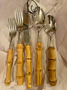 Natürliches Bambusbesteck 5-teiliges Set Edelstahl aus Keramikscheune Neu - Bild 1 von 5