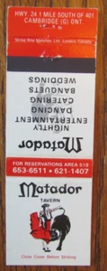 STIERKAMPF-STREICHHOLZBUCHHÜLLE: MATADOR TAVERNE CAMBRIDGE, ONTARIO STREICHHOLZHÜLLE -D21 - Bild 1 von 1