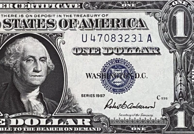1957 $1 Dollar Silver Certificate (Blue Seal) Block U-A , Uncirculated - Image 1 of 3