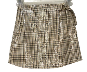 Mayoral Girls Size 8 Wrap Plaid Skirt Beige Black Sequin - Picture 1 of 3