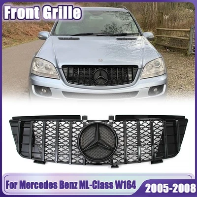 For Mercedes Benz ML-Class W164 2005-2008 ML350 ML500 Glossy Black Front Grille — 第 1/4 张图片
