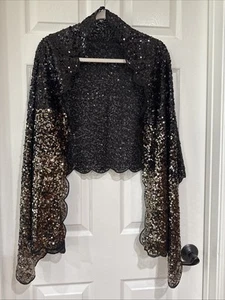Joan Rivers schwarz/gold Pailletten Wickel Abendmode formell besondere Anlässe neu ohne Etikett - Bild 1 von 7