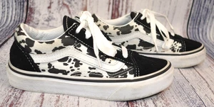 Vans Old Skool Custom Cow Print Lace Up Skate Shoes Kids Size 1 Unisex - Picture 1 of 8