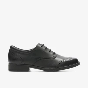 Clarks Girls Sami Walk Youth Black Leather School Shoes,Brogues Leather School - Picture 1 of 6
