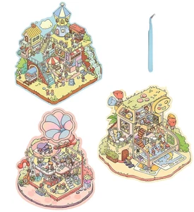 Hágalo usted mismo Escenas de pegatinas 3D, 3 juegos de escenas con pinzas, escenas de dibujos animados multitemáticas - Imagen 1 de 6