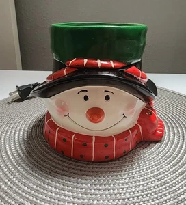 Vintage Yankee Elektrischer Keramik Wachswärmer ~ Weihnachten Schneemann Kopf mit Ein-Aus Schalter - Bild 1 von 10