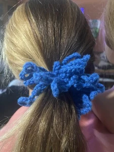 Handmade Blue Crochet Pony Tail Holder Scrunchie - Picture 1 of 1