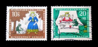 Germany Stamps Scott 9NB41 9NB42 Fairy Tale Frog King Cartoon 1966 Used NG - Image 1 of 2