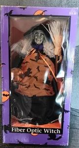 Vtg 13" Witch Fiber Optic Colored Lights Halloween Decor Broom Pumpkin In Box - Picture 1 of 15