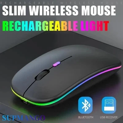 Wireless RGB Rechargeable Mouse 2.4Ghz Bluetooth Dual Mode Ergonomic LED Gaming - Image 1 of 4