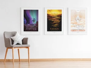 Set of 3 Space Tourism Travel Poster Venus Titan Sci-Fi Wall Art Prints A3 A4 A5 - Picture 1 of 8