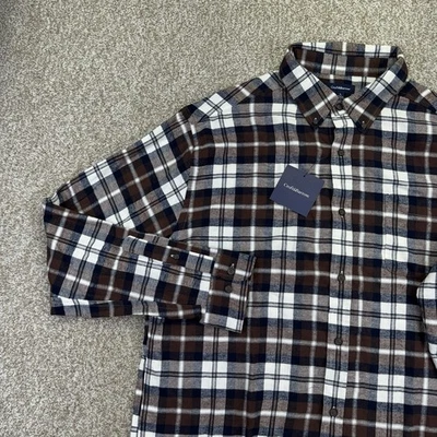NEW Croft Barrow Flannel Button Up Shirt Mens Large Brown Blue Plaid Long Sleeve - Image 1 of 4