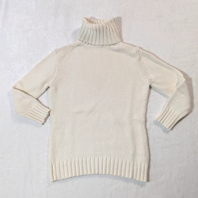 Banana Republic Turtleneck Sweater Womens S Ivory Cotton Blend Preppy Classic - Image 1 of 4