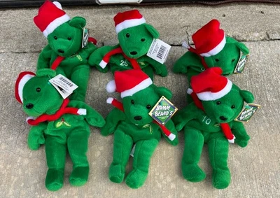 Salvino's Bamm Beano's Green Holiday Chirstmas Lot Of 6 Bears NWT - Image 1 of 4