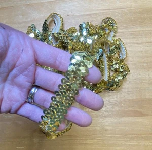 Gold Sequin Stretch Elastic Trim, 6 Yards, 3/4" w, Craft Costume Dressmaking - Picture 1 of 4