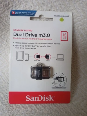 SanDisk M3.0 Dual Drive Flash Drive for Android Smartphones 16GB Brand New Boxed - Image 1 of 4