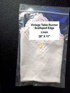 Vintage Table Runner Scalloped Edge - Linen - 28" X 11" - Picture 1 of 8