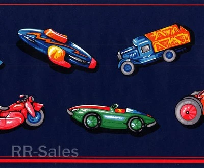 30' 2 Azul Rojo Tractor Coche de Carreras Camión Motocicleta Niño Juguetes Papel Pintado Borde Foto 1 de 2