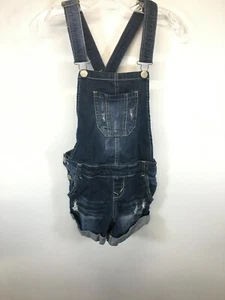 Women's Wallflower Overall Shorts Small Blue Denim Dark Wash Distressed Boho - Picture 1 of 4