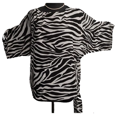 Blusa transparente Teddi Of California para mujer blanca y negra cebra talla mediana Foto 1 de 4