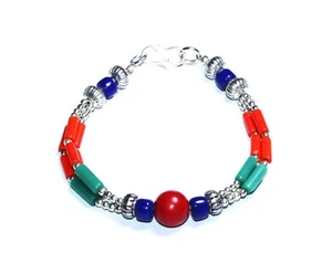 Tibetan Lapis Coral Turquoise Gemstone Handmade Nepali Bracelet 7-8.5Inch"D1770 - Picture 1 of 5