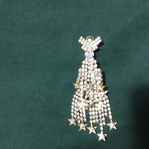 Vintage Rhinestone Dangle Christmas Tree Brooch Angel Topper, Star Ornaments - Picture 1 of 5
