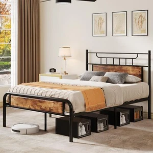Full Size Bed Frame Metal Platform with Headboard Footboard Bedroom Industrial - Picture 1 of 10