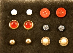 Six Vintage Post Pierced Earrings Lot Red White Blue - Picture 1 of 4