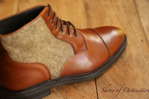 Russell & Bromley Tan Brown Leather Tweed Derby Boots Shoes Men's UK 7 US 8 - Picture 1 of 12