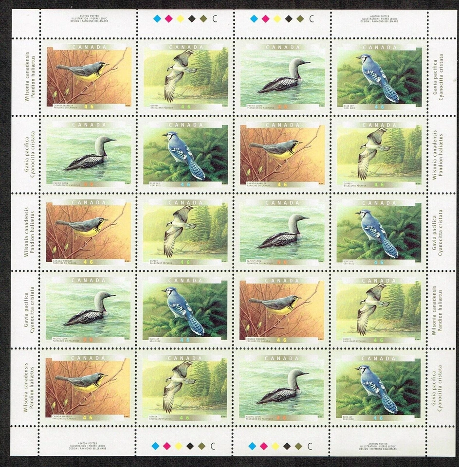 Canada - Scott 1839-1842 - Full Pane of 20 Stamps - Birds of Canada - MNH - Image 1 of 1