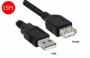 15FT Black USB 2.0 Extension Cable Type A Female to A Male Shielded Cable v2 - Picture 1 of 1
